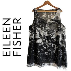❌Eileen Fisher 100% Silk Tunic Tank Top 50" bust, fits 1X XL XXL Black White